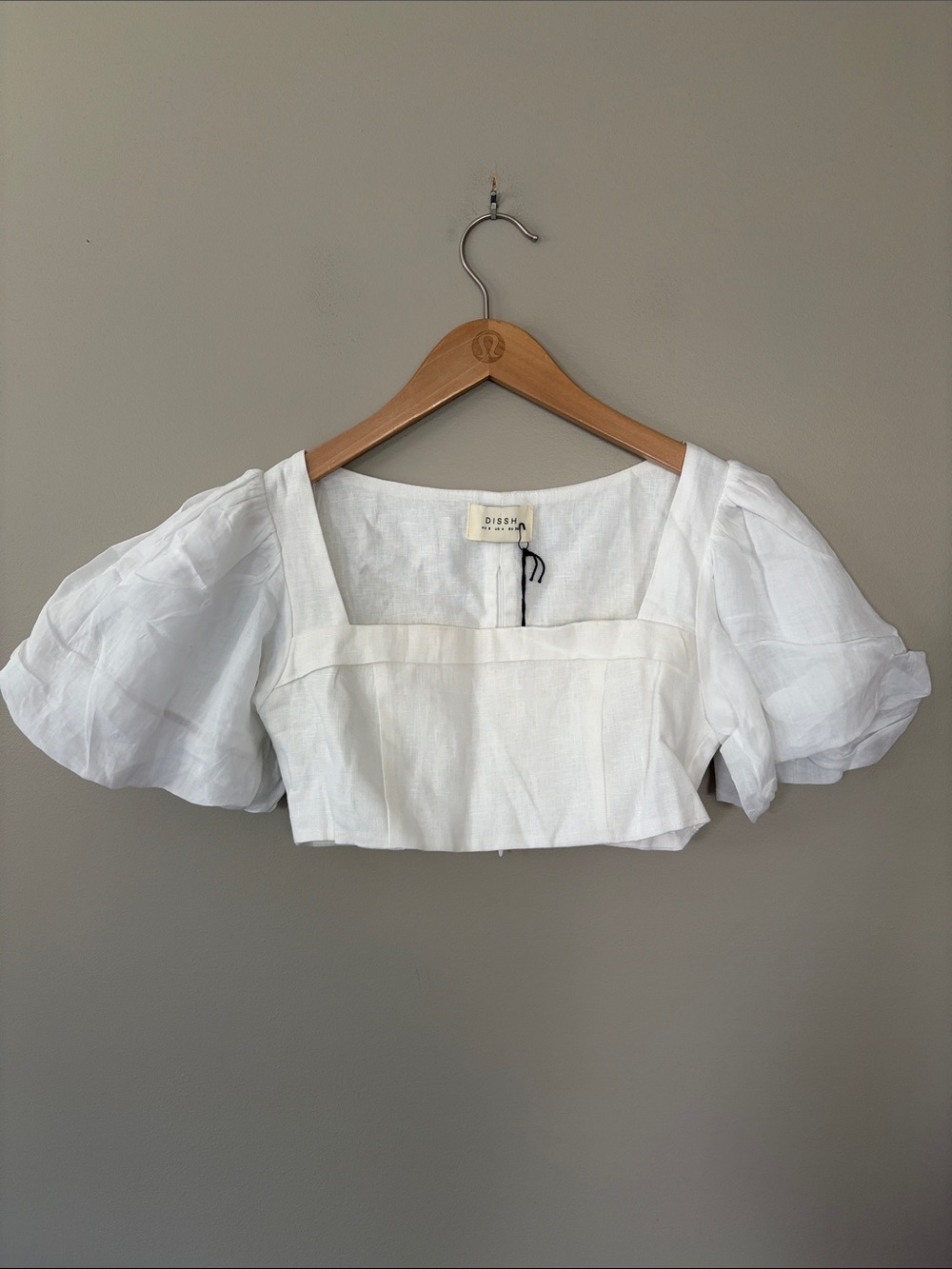 DISSH Aisle Cropped Linen Puff Sleeve Top Size US 4 NWT White